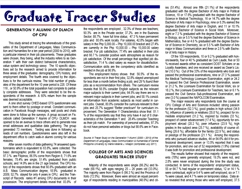 Vol. 11.1 Graduate Tracer Studies